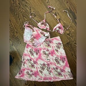 NWT vintage y2k pink Hawaiian bikini w coverup M